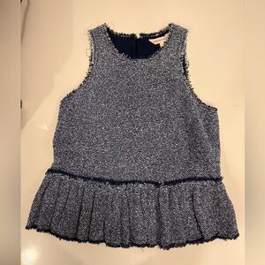 Rebecca Taylor Navy and White Tweed Peplum Top
